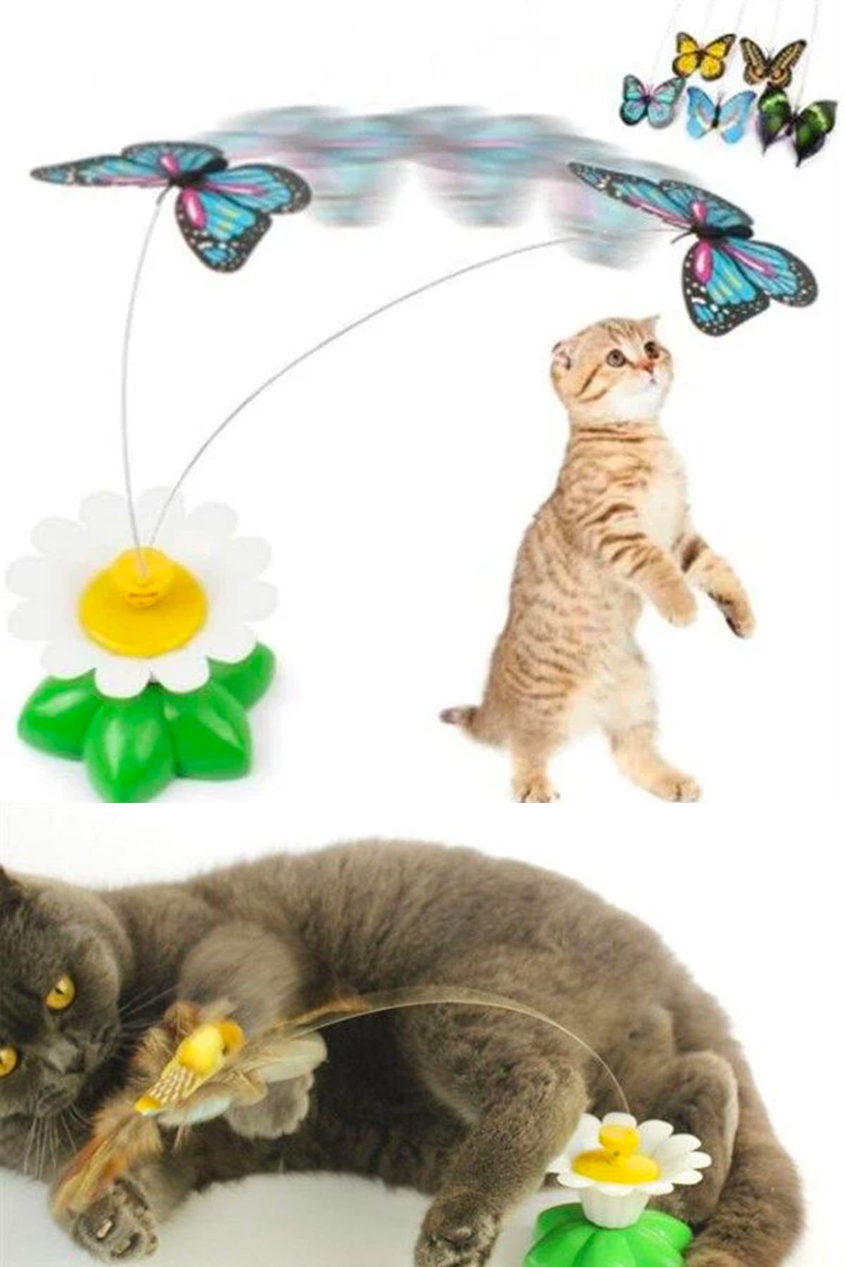 Hareketli Dönen Kelebek - Kedi Oyuncağı ( Pille Çalışır)