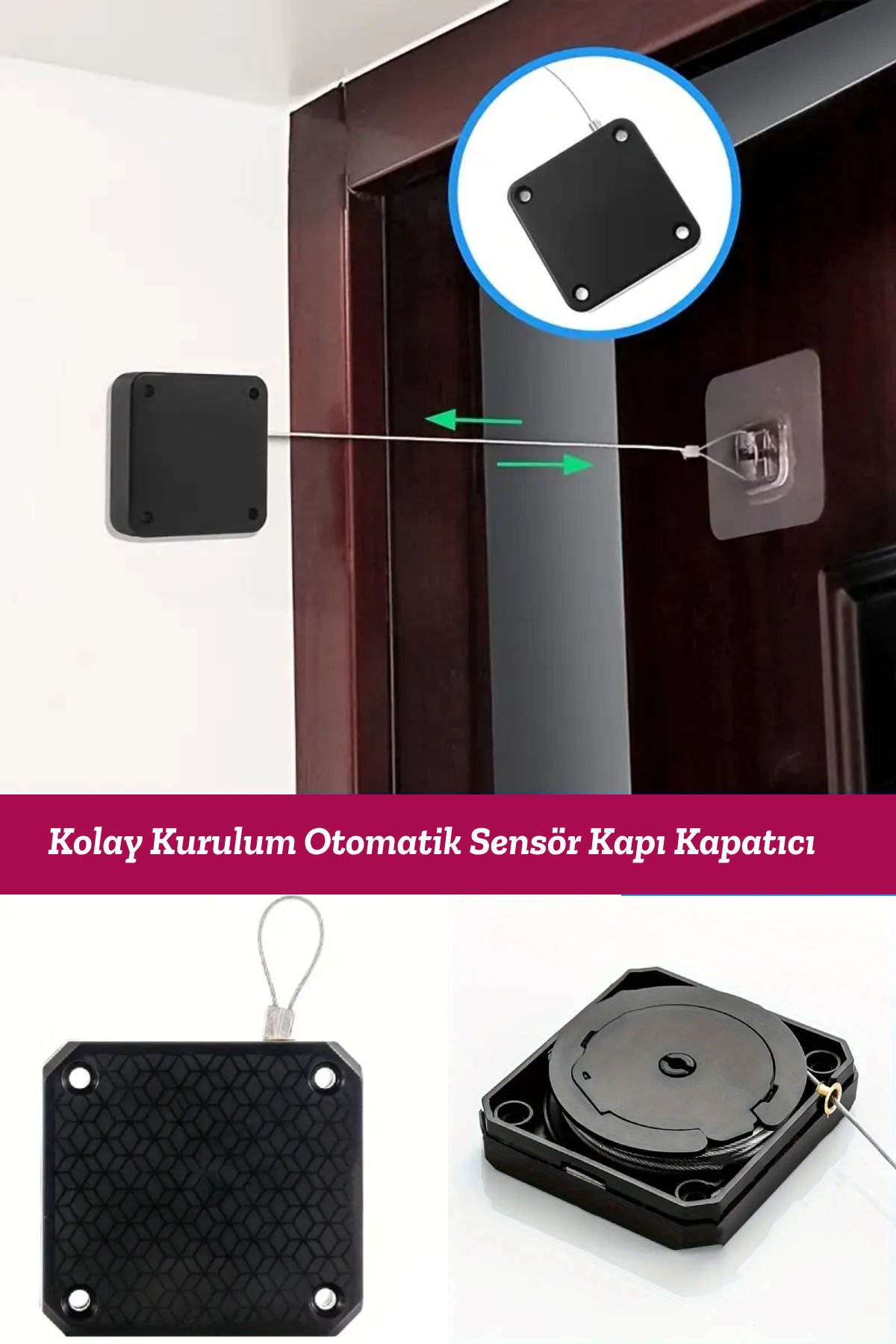 Kolay Kurulumlu Otomatik Sensörlü Kapı Kapatıcı - Ayarlanabilir, Deliksiz Tasarım, Ev ve Ofis Kullanımı İçin