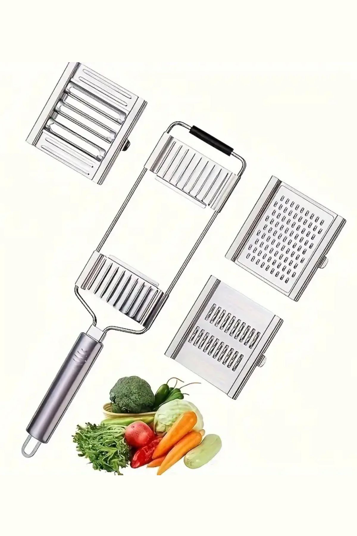 Çok Amaçlı Ayarlanabilir Sebze ve Peynir Dilimleyici – 3 Farklı Başlık ve Ergonomik Tutma Aparatı ile Pratik Kullanım