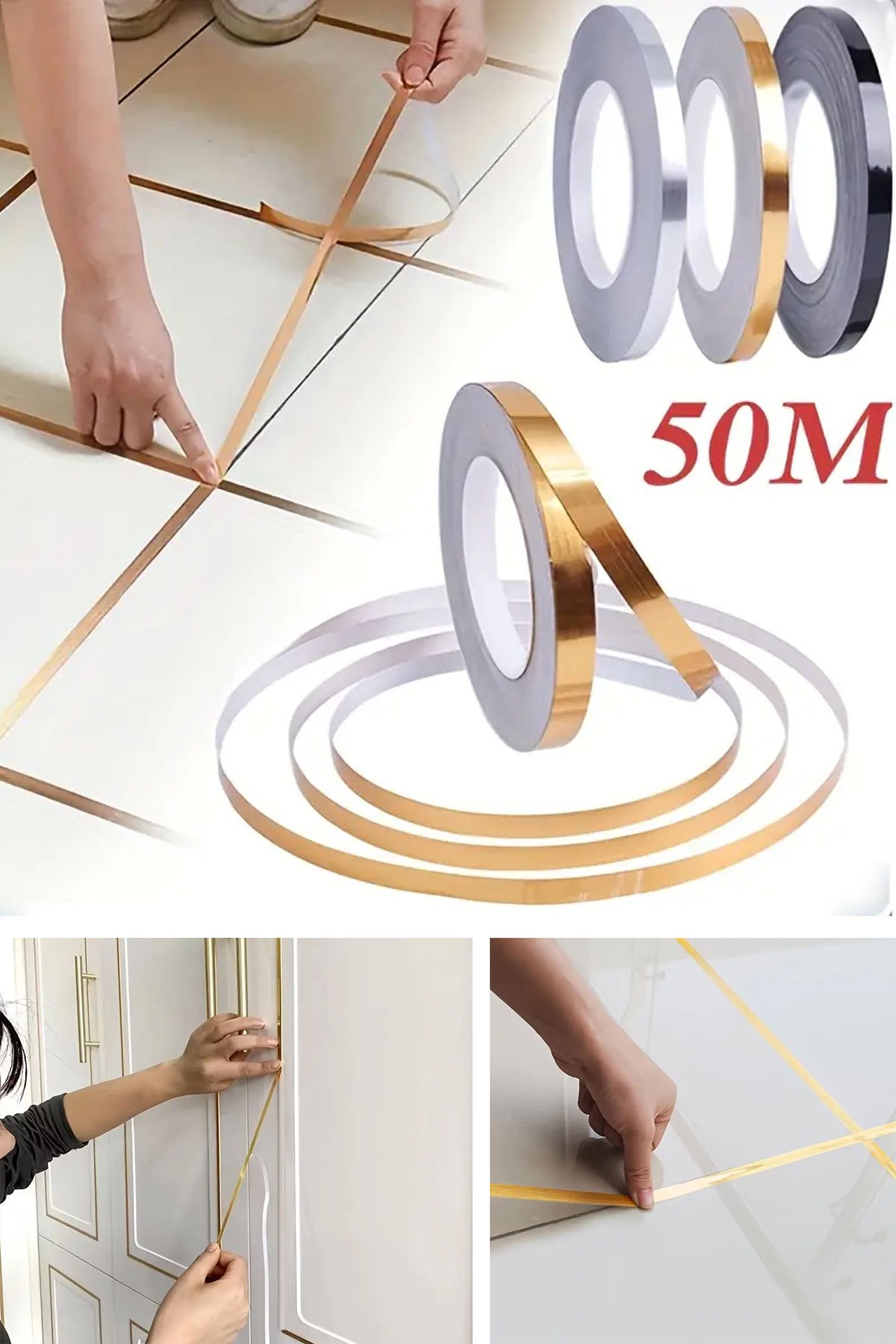50m Kendinden Yapışkanlı Altın Dekoratif Fayans Arası Bantı