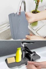 Musluk Emici Mat, Silikon Katlanabilir Musluk Sıçrama Koruması Lavabo Damlama Matı Su Tutucu Lavabo Matı Kurutma Matı Mutfak ve Banyo için Lavabo Aksesuarları (Gri)