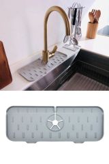 Musluk Emici Mat, Silikon Katlanabilir Musluk Sıçrama Koruması Lavabo Damlama Matı Su Tutucu Lavabo Matı Kurutma Matı Mutfak ve Banyo için Lavabo Aksesuarları (Gri)