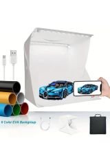 40x40 cm Katlanabilir Işıklı Çekim Kutusu – 6 Renk Fonlu Profesyonel Fotoğraf Stüdyosu