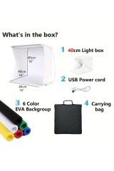 40x40 cm Katlanabilir Işıklı Çekim Kutusu – 6 Renk Fonlu Profesyonel Fotoğraf Stüdyosu