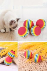 Gökkuşağı Çizgili Köpük Top, Kedi ve Köpek Oyuncağı 3 Adet 4,2 cm