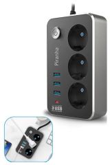 Isıya Dayanıklı 2m Termal Akım Korumalı 10A 2500W 3lü Priz ve 3 USB 21A Uzatma Kablosu