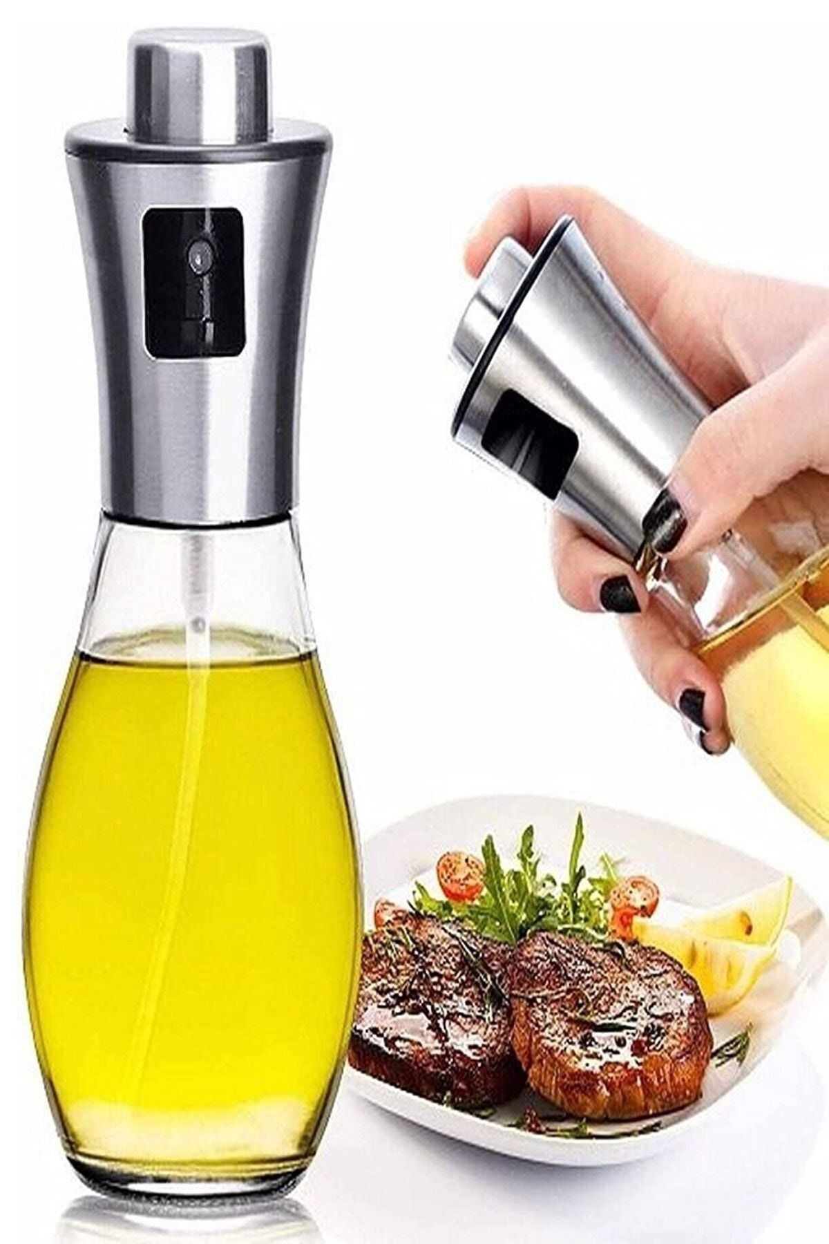 Çok Amaçlı Spreyli Cam Şişe Yağ, Limon, Sirke ve Sos Dağıtıcı – Sızdırmaz Püskürtücü