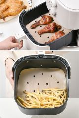 50 Adet Air Fryer Pişirme Kağıdı Tek Kullanımlık Hava Fritöz Yapışmaz Yağlı Kağıt Delikli Model