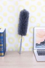 140 Cm Teleskopik Uzatılabilir Mikrofiber Yumuşak Başlıklı Gri Toz Alma Fırçası Toz Püskülü