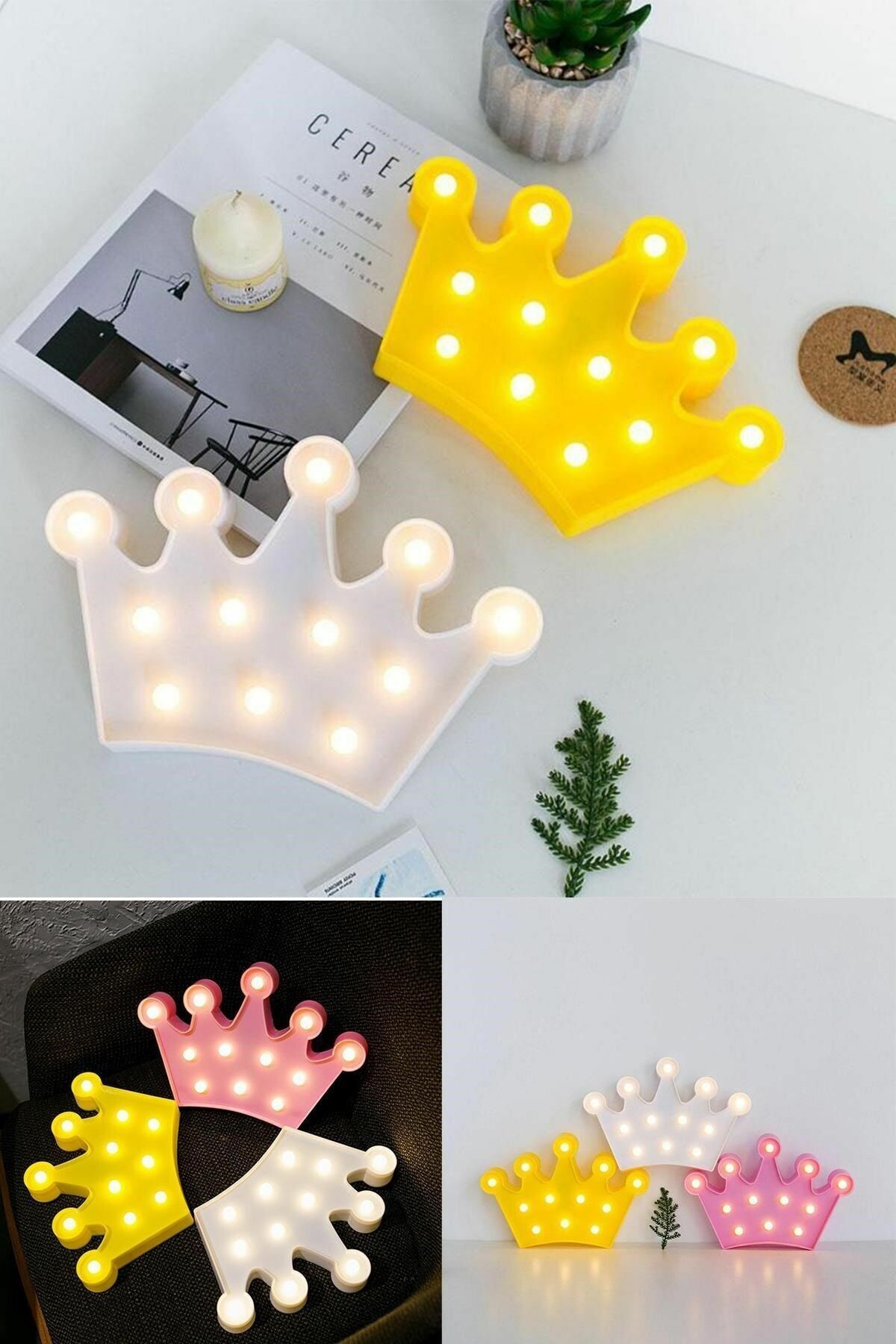3D Dekoratif Pilli Kraliçe Tacı Model Led Masa ve Gece Lambası