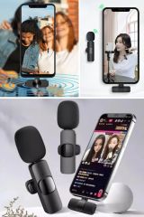 iPhone ve Android Uyumlu Type C Dönüştürücülü Kablosuz Yaka Mikrofonu