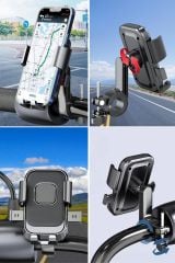 360 Derece Dönen Gidon Tipi Telefon Tutucu Motor, Motosiklet, Bisiklet ve Scooter Uyumlu