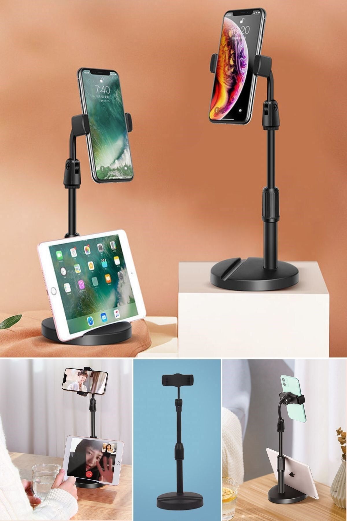 Siyah Plastik Masaüstü Tablet ve Telefon Tutucu Stand