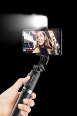 Masaüstü Tripod Olabilen Kendiliğinden Işıklı Telefon Tutuculu Kablosuz Kumandalı Selfie Çubuğu