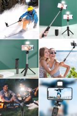 Masaüstü Tripod Olabilen Kendiliğinden Işıklı Telefon Tutuculu Kablosuz Kumandalı Selfie Çubuğu
