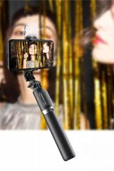 Masaüstü Tripod Olabilen Kendiliğinden Işıklı Telefon Tutuculu Kablosuz Kumandalı Selfie Çubuğu