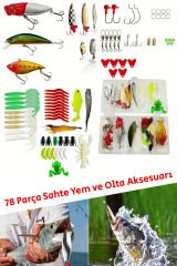 78 Parça Premium Balık Sahte Yem Seti ve Olta Aksesuarları Tatlı, Tuzlu Su Balıkçılığı İçin