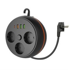 3 Adet Soket,3 Adet USB ve 1 Adet Type-C Girişli Termal Akım Korumalı Makaralı Priz 3395