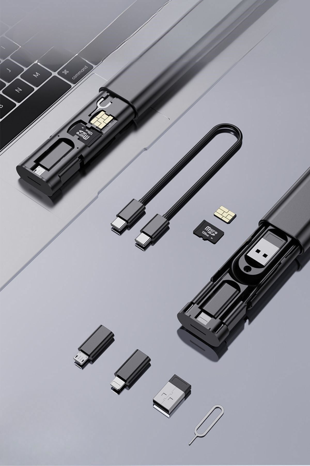 60W Hızlı Şarj ve Veri Aktarımı için Kompakt Bas-Aç Kablo Seti: Type-C, iPhone ve Micro USB Uyumlu