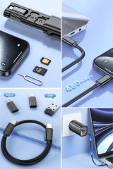 60W Hızlı Şarj ve Veri Aktarımı için Kompakt Bas-Aç Kablo Seti: Type-C, iPhone ve Micro USB Uyumlu