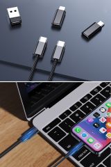 60W Hızlı Şarj ve Veri Aktarımı için Kompakt Bas-Aç Kablo Seti: Type-C, iPhone ve Micro USB Uyumlu