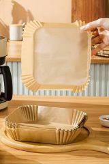 100 Adet Air Fryer Pişirme Kağıdı Tek Kullanımlık  Gıda Yağlı Kağıdı Kare Tabak Model