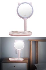 Telefon Standlı Kedi Kulaklı Yuvarlak Dokunmatik Led Ayarlı Masa Üstü Makyaj Aynası