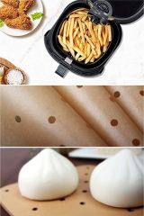 50 Adet Air Fryer Pişirme Kağıdı Tek Kullanımlık Gıda Pişirme Kağıdı Delikli Yuvarlak Model
