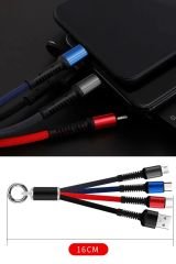 İphone Uyumlu Işıklı Anahtarlık Model 3 in 1 USB Çıkışlı MİKRO TYPE-C Şarj Kablosu