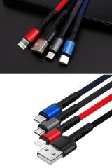 İphone Uyumlu Işıklı Anahtarlık Model 3 in 1 USB Çıkışlı MİKRO TYPE-C Şarj Kablosu