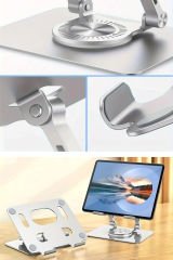 Metal Masaüstü Tablet Standı 360 Derece Dönebilen Katlanabilir Ayarlanabilir Kaldırma Standı