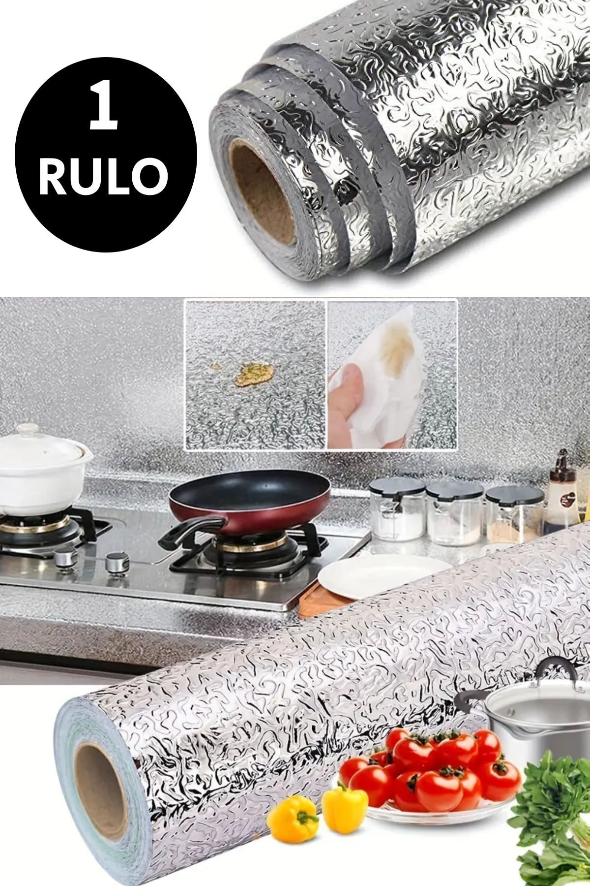 1 Rulo Gümüş Yapışkanlı Folyo Kaplama 2 MT Mutfak, Banyo Dolabı Kaplama Su ve Yağ Geçirmez