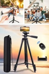 Bluetooth Kumandalı, Telefon ve Fotoğraf Makinesi Uyumlu 146 cm Tripod