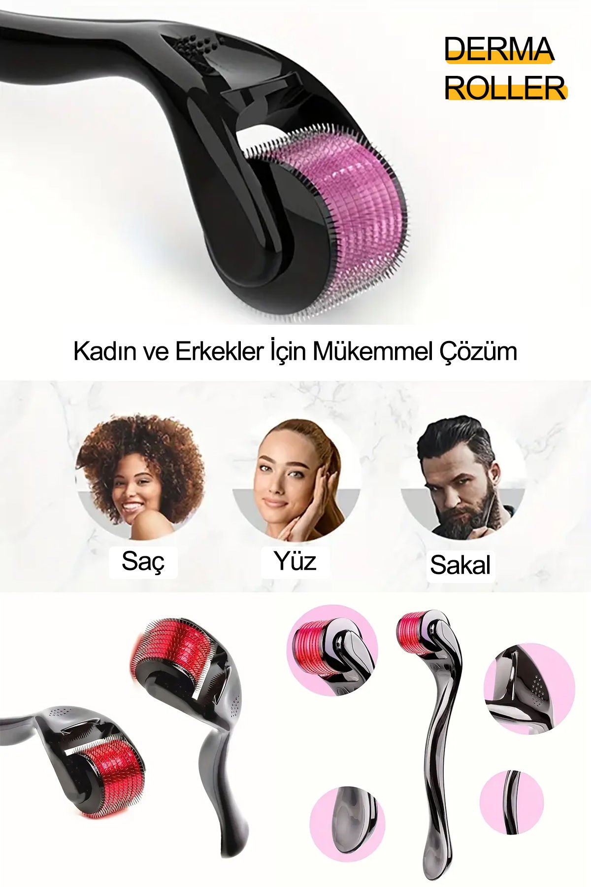 Derma Roller 540 Titanyum Mikro İğneli Silindir Yüz Cilt Bakımı İçin - Kozmetik Mikrodermabrazyon Mikro İğneli Yüz Silindiri, Kokusuz, Manuel Çalıştırma, Pil Gerektirmez