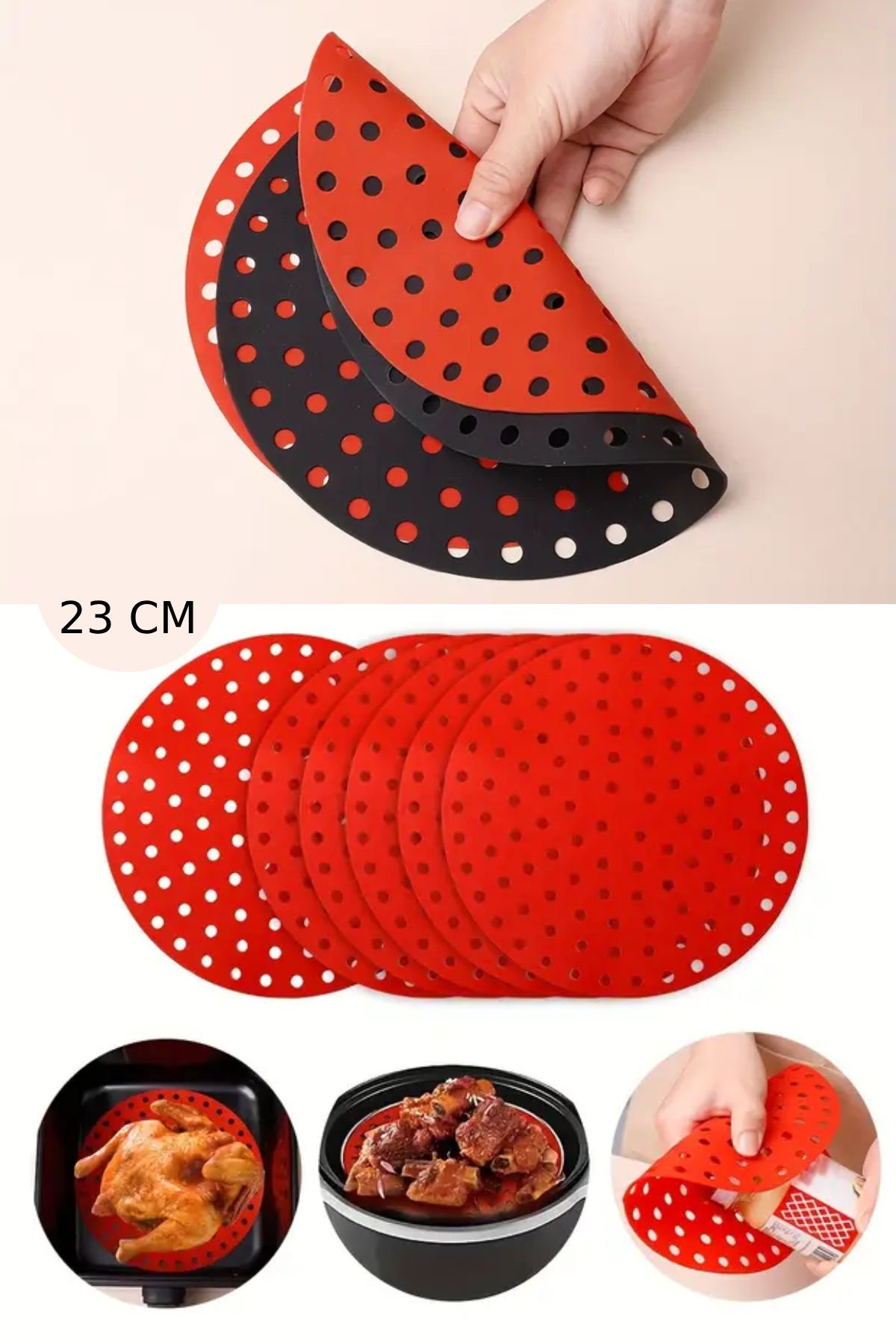 Renkli, Yıkanabilir ve Isıya Dayanıklı Silikon Pişirme Matı – 23 cm Airfryer ve Fırın Kullanımı için İdeal!