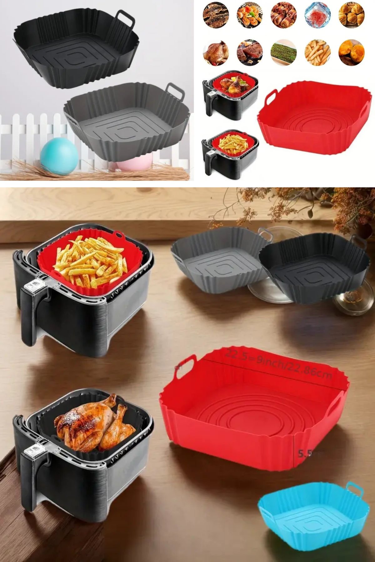 Renkli Isıya Dayanıklı Yıkanabilir Silikon Fırın ve Airfryer Pişirme Matı – Kare Model, 20 cm