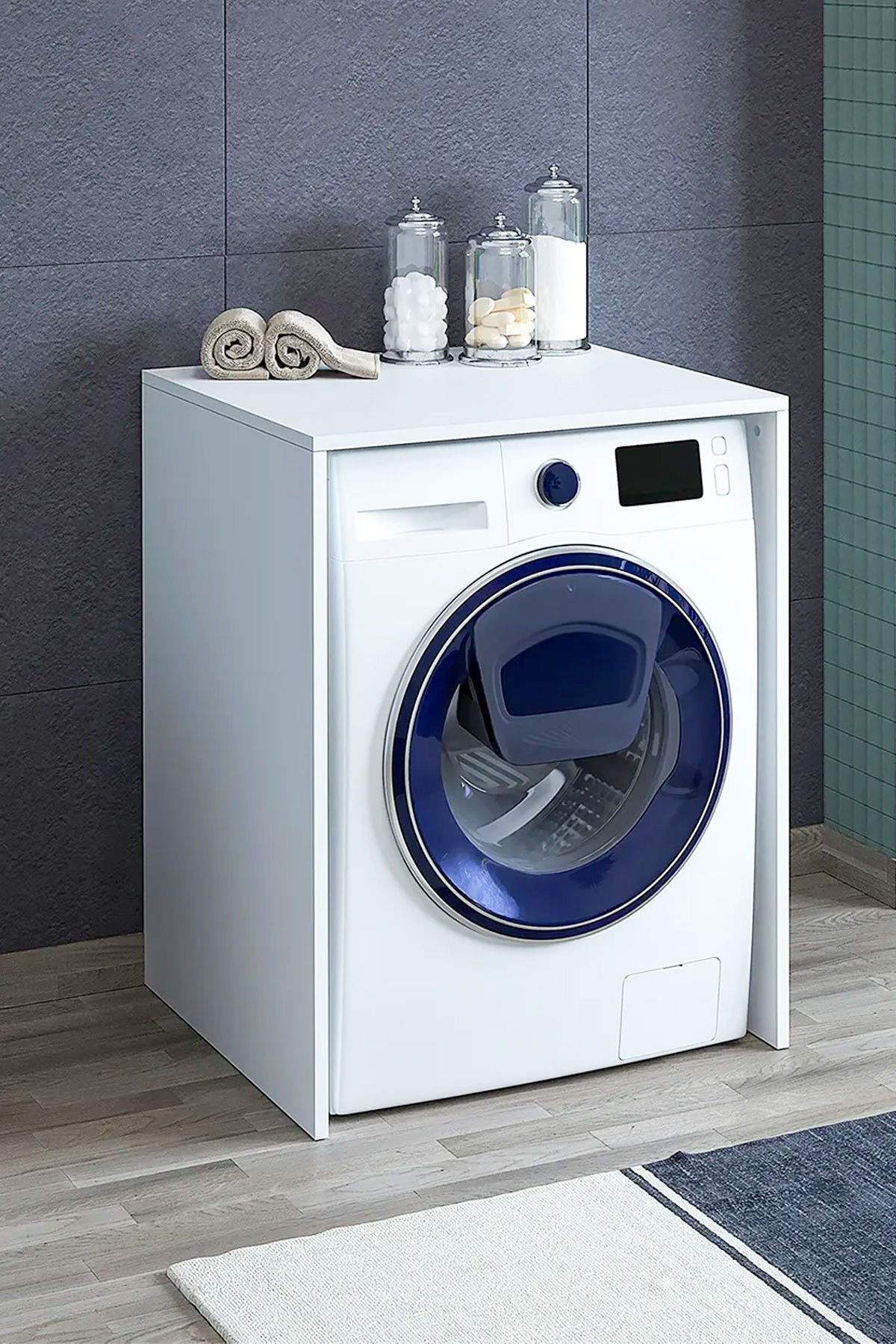 Nactumu Beyaz Renk Kapaksız Çamaşır Makinesi ve Kurutma Makinesi Alt Dolabı