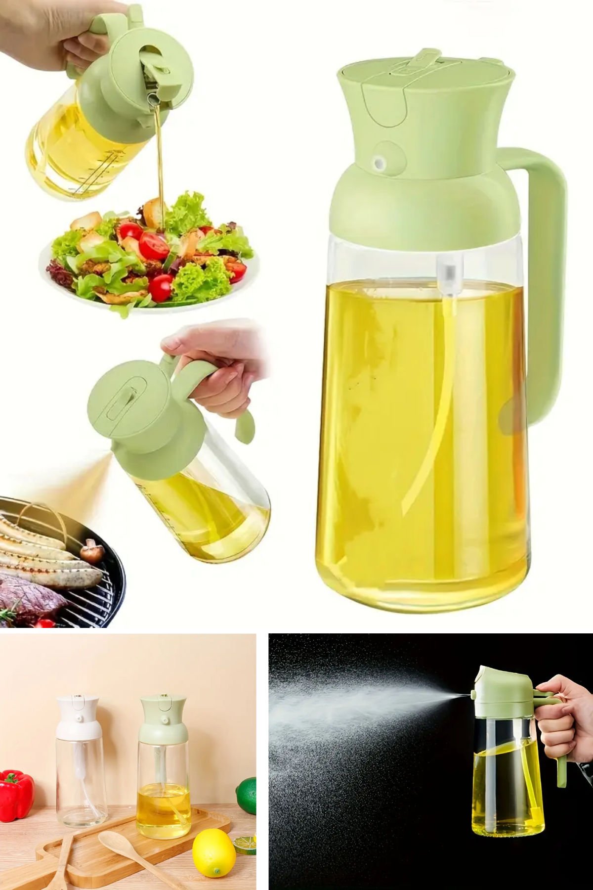 2'si 1 Arada Cam Yağ Dağıtıcı & Püskürtücü - BPA İçermez, Pişirme, Barbekü & Salatalar İçin Mükemmel