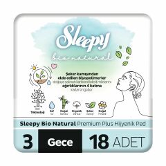 Sleepy Bio Natural Premium Plus Hijyenik Ped Gece 18 Adet