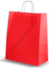 Çanta Kraft 18x24x9 cm Burgu Sap Kırmızı 50 Adet