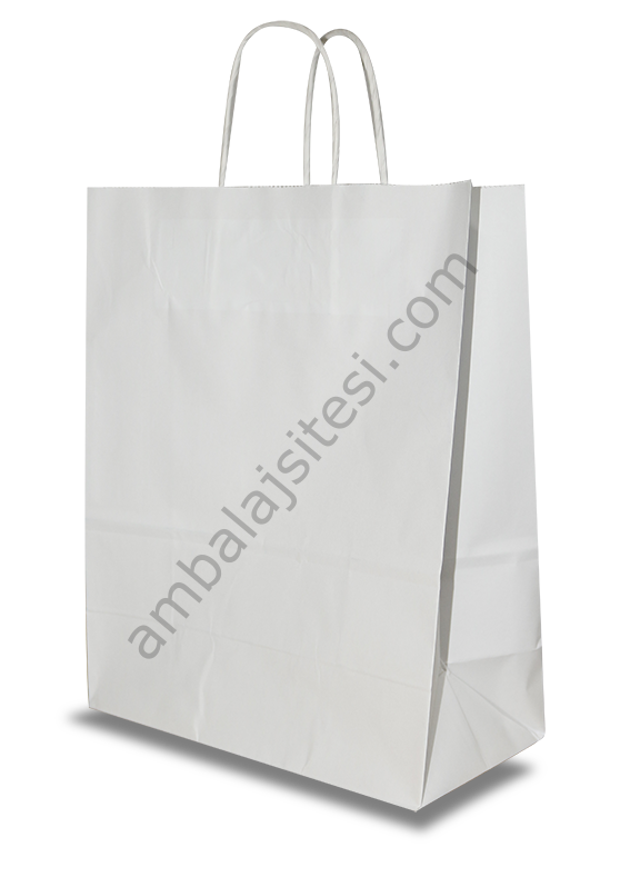 Çanta Beyaz Kraft 25x31x12 Cm Burgu Sap Beyaz 50 Adet