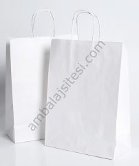 Çanta Beyaz Kraft 32x40x12 cm Burgu Sap Beyaz 50 Adet