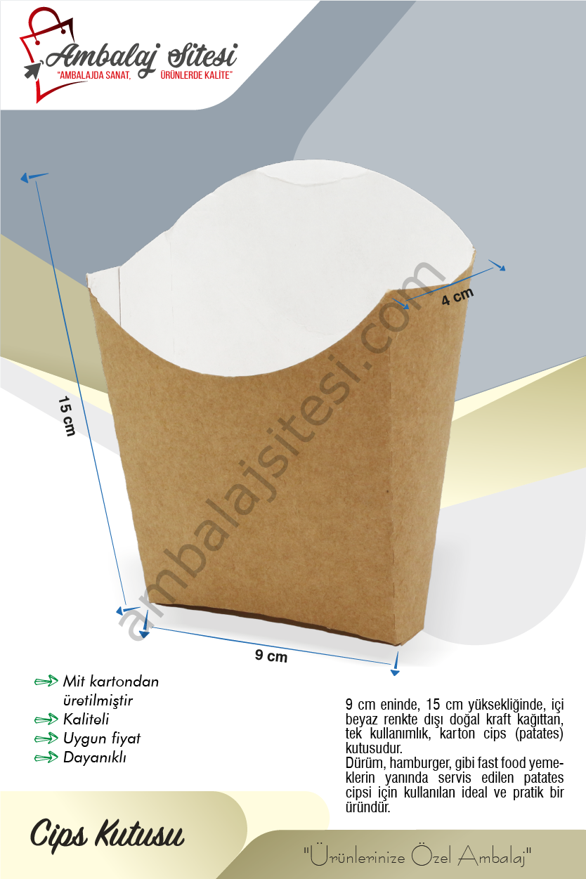 Cips Büyük Kraft 15x9x4 Cm 500 Adetli