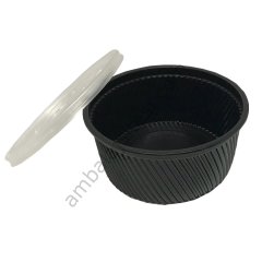 Çorba Kase Tırtıklı Siyah Plastik Kap+Kapak 16 OZ 25 Adet