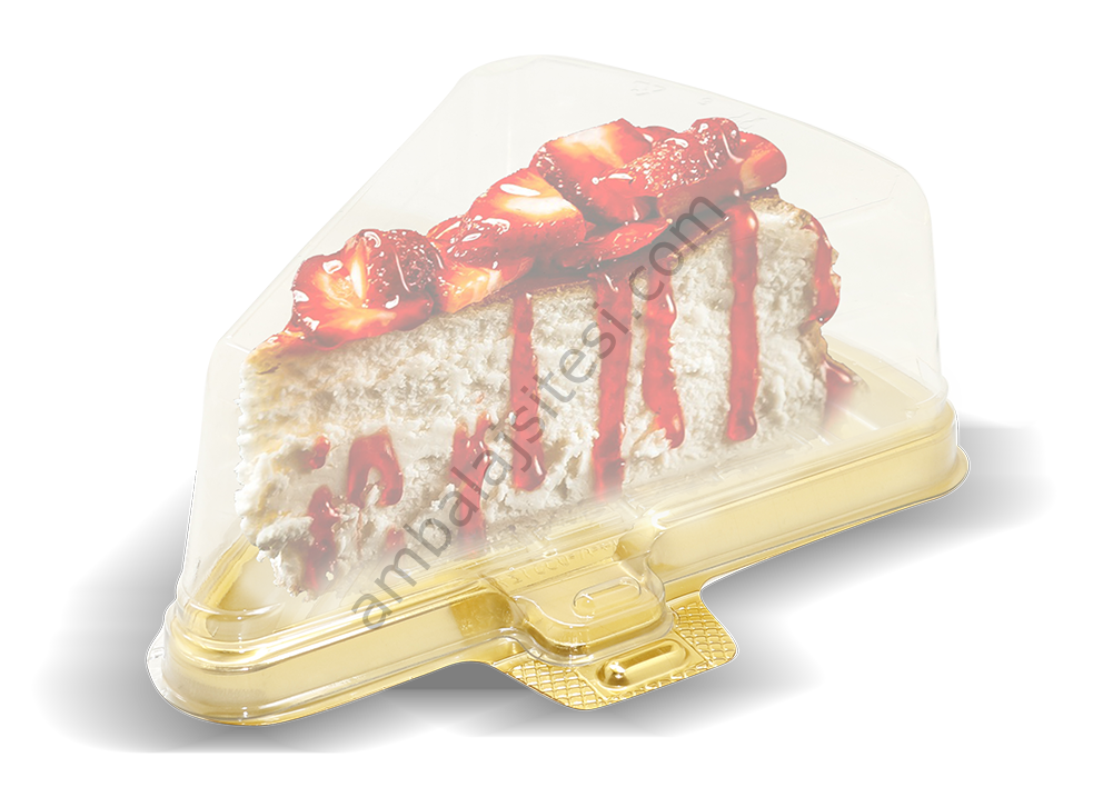 Plastik Üçgen Pasta Kutusu Gold 15,1x11,5x5,3 cm  50 Adet