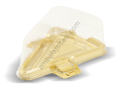 Plastik Üçgen Pasta Kutusu Gold 15,1x11,5x5,3 cm  50 Adet