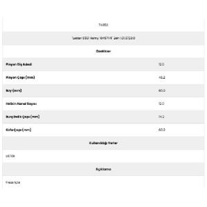 Form Metal 74952 Perkıns 12 Kanal 12 Diş Marş Dişlisi