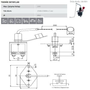 Aksa Tır Devre Kesici Akü Şalter 12-24V Isıya Dayanıklı - 06-001