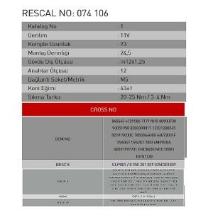 Isıtma Bujisi - Alfa Romeo - Fiat - Ford - Land Rover - Mercedes - Peugeot - Citroen - ET074106
