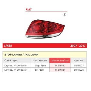 Fiat Linea Duysuz Sol Arka Stop Lambası 2007-2017 -51869226